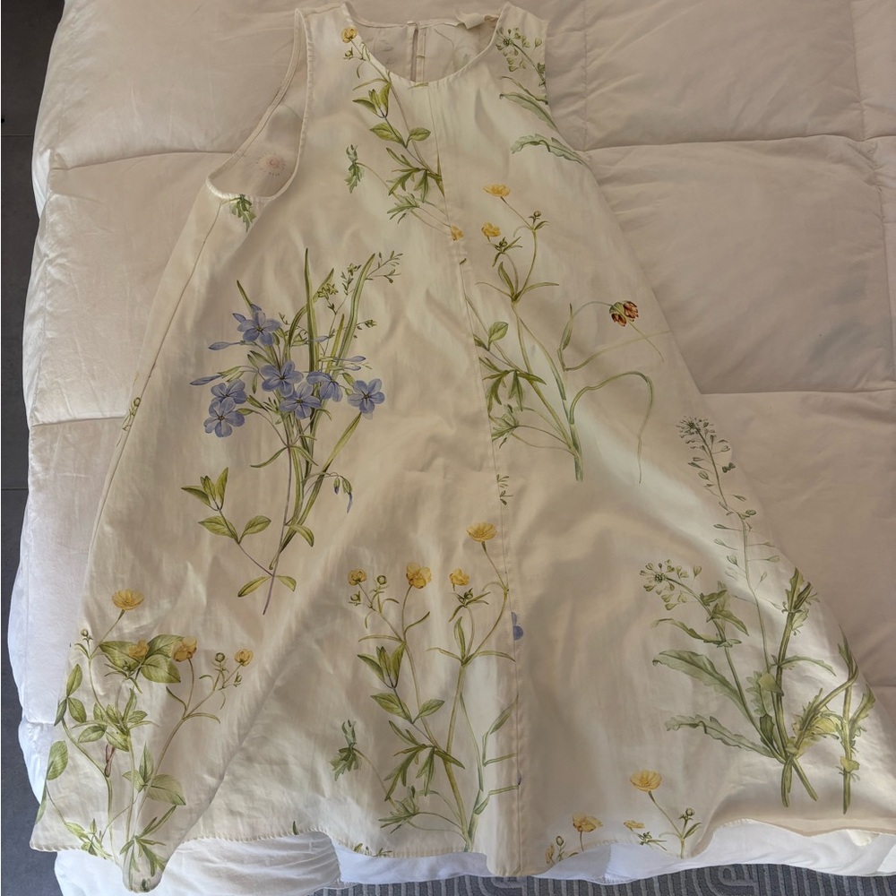 H&M Floral Mini Dress - Cream with Green and Yellow